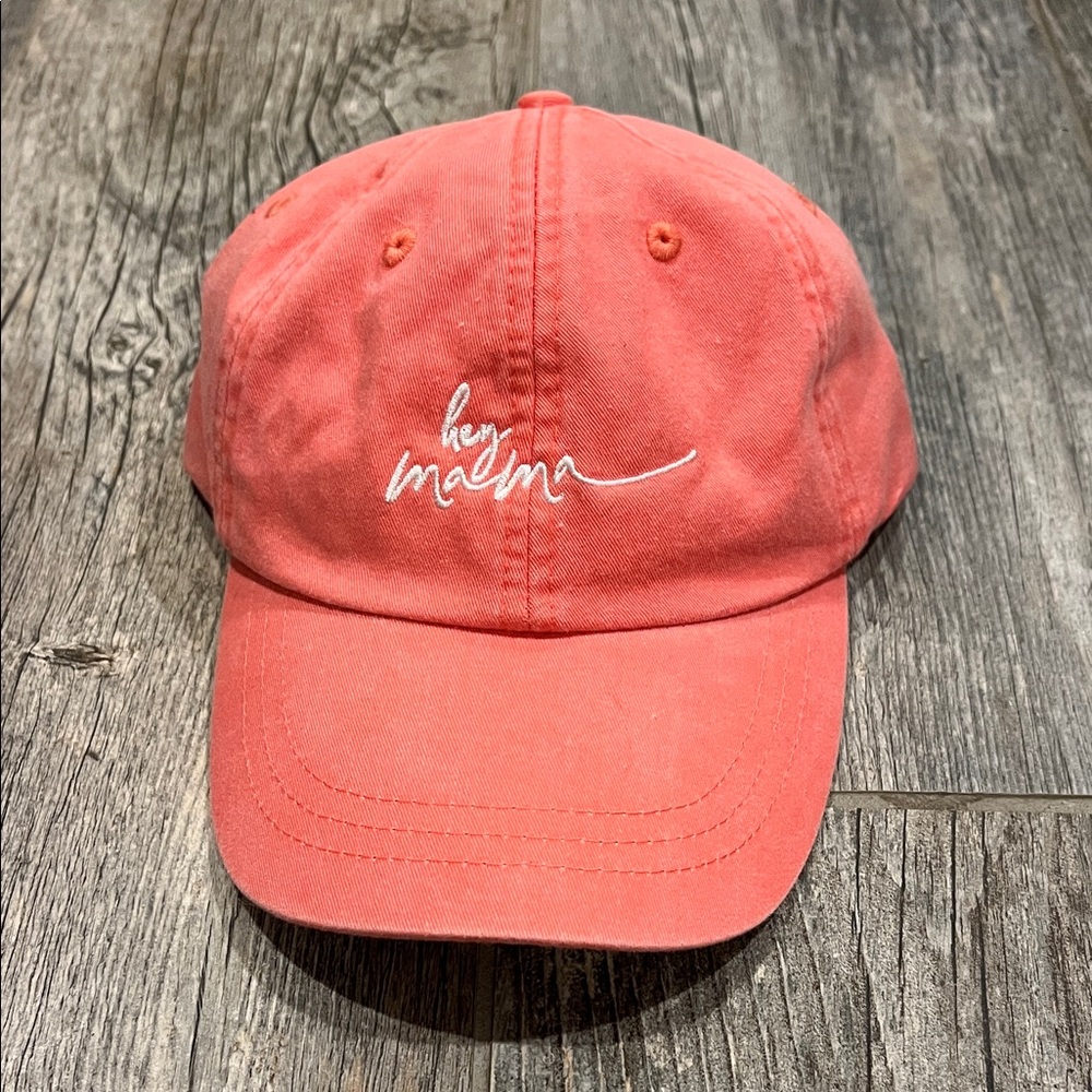 Adams Cool Crown Coral White “Hey Mama” Embroidered Baseball Cap Hat NWT